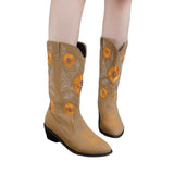 Coachella Festival Boots Chunky Heel Embroidery Women's Leather Boots
