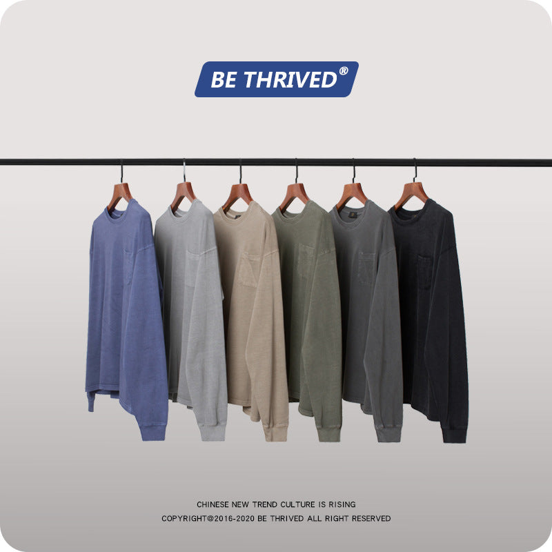 Men's Autumn and Winter Vest Retro plus Size Sports Loose Long Sleeve T-shirt Men Top