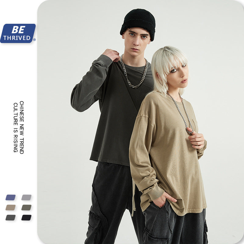 Men's Autumn and Winter Vest Retro plus Size Sports Loose Long Sleeve T-shirt Men Top