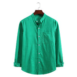 Men's Stand Collar Solid Color Long Sleeve Cotton Linen Retro Sports plus Size Casual Men Shirt