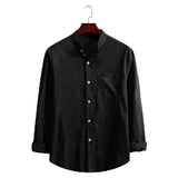 Men's Stand Collar Solid Color Long Sleeve Cotton Linen Retro Sports plus Size Casual Men Shirt