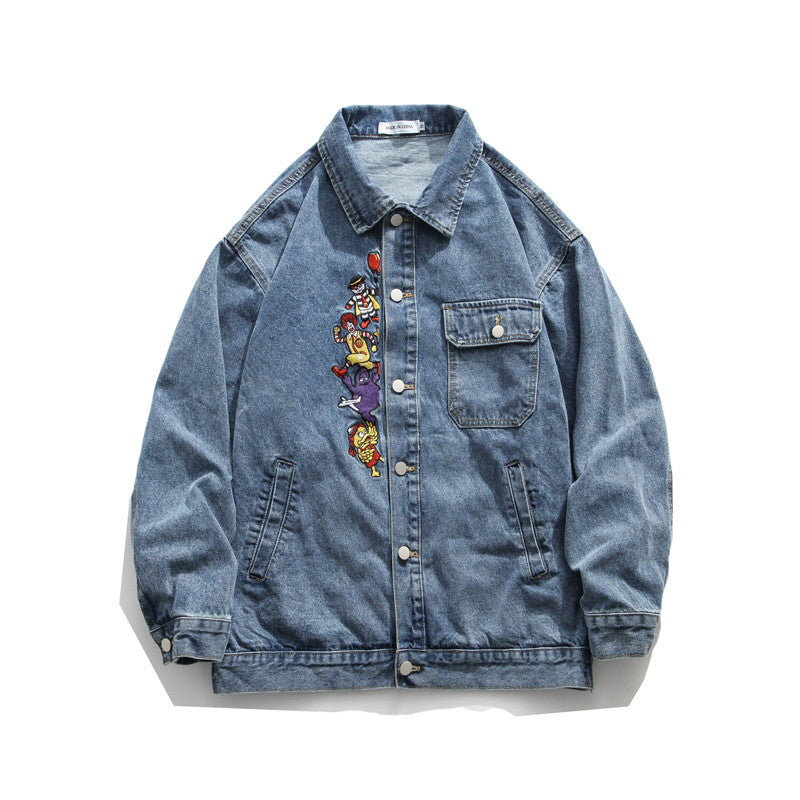 Denim Jacket Men's Fall plus Size Loose Casual Top Men Denim Jacket