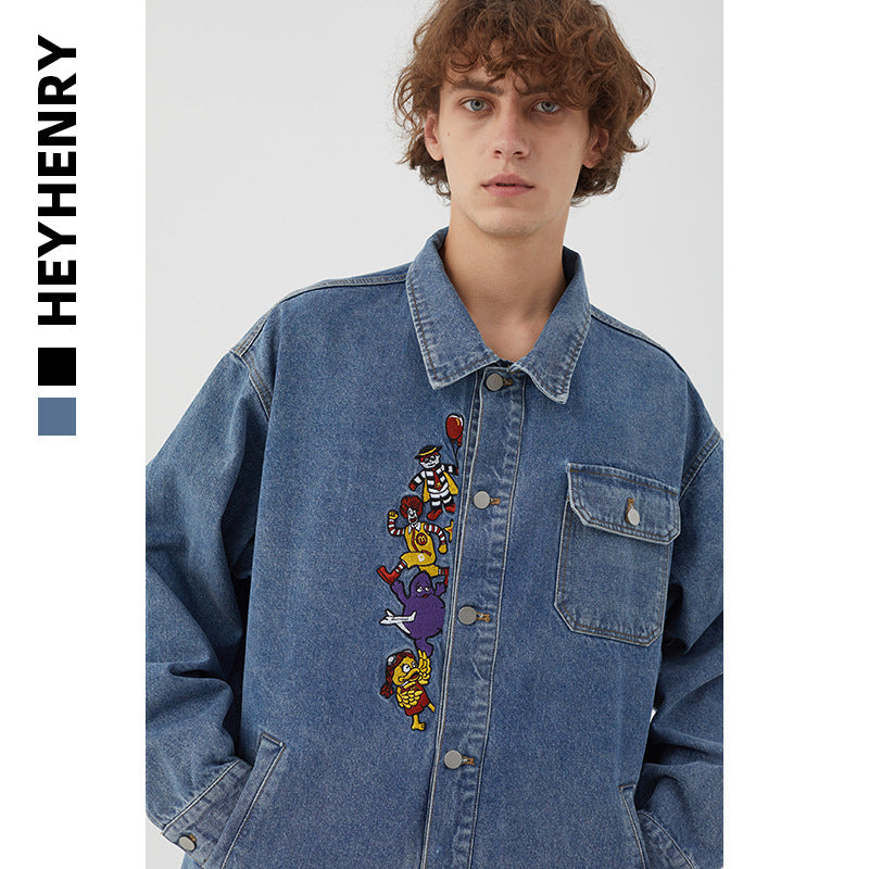 Denim Jacket Men's Fall plus Size Loose Casual Top Men Denim Jacket
