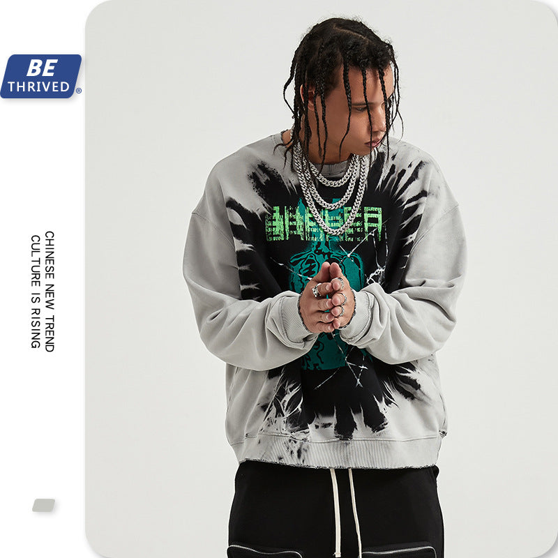 Men's Autumn Winter Coat plus Size Loose Retro Sports round Neck Sweater Men Top