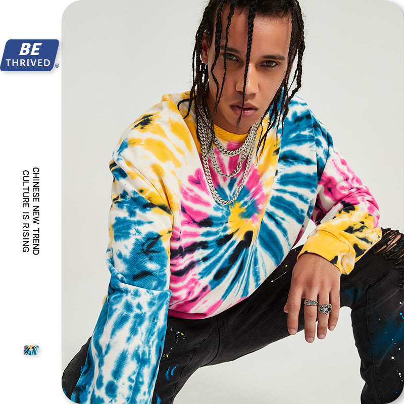 Men's Autumn and Winter plus Size Retro Sports Baggy Coat round Neck Long Sleeve Top Men's Sweater Men Top