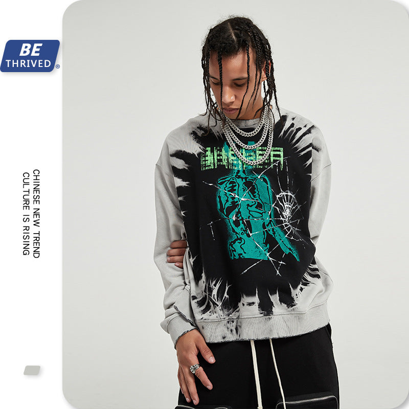 Men's Autumn Winter Coat plus Size Loose Retro Sports round Neck Sweater Men Top