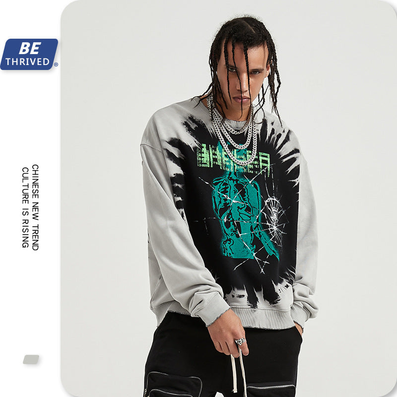 Men's Autumn Winter Coat plus Size Loose Retro Sports round Neck Sweater Men Top