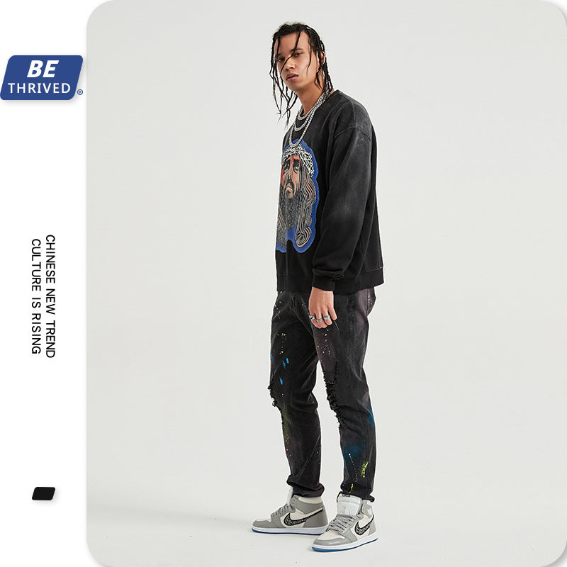 Men's Fall plus Size Retro Sports Coat Top Long Sleeve Crew Neck Sweater Men Top