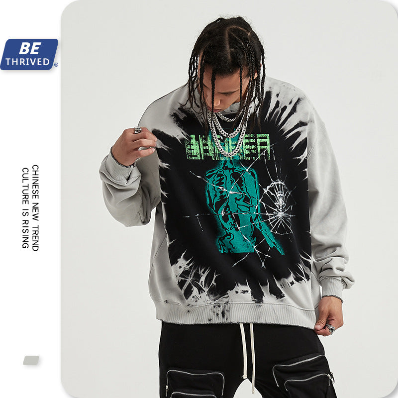 Men's Autumn Winter Coat plus Size Loose Retro Sports round Neck Sweater Men Top