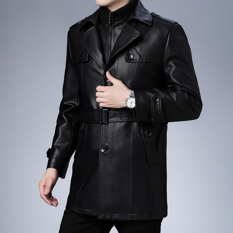 Men's Leather Coat Business Casual Lapel Men's Leather Coat Men Pu Jakcet