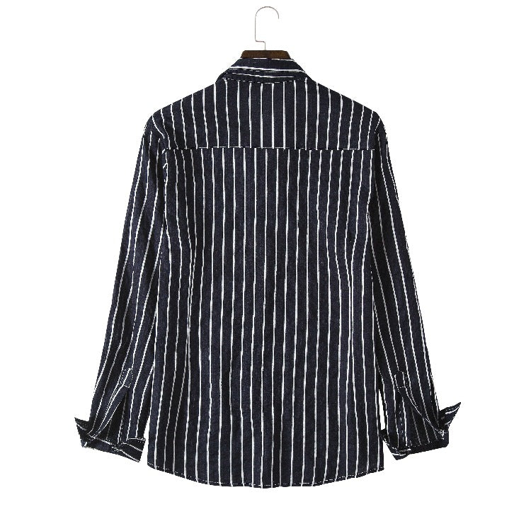 Men's Autumn Men's Contrast Color Striped Cotton and Linen Ribbon Breathable Long Sleeves Shirt Men Winter Outfit