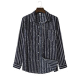 Men's Autumn Men's Contrast Color Striped Cotton and Linen Ribbon Breathable Long Sleeves Shirt Men Winter Outfit