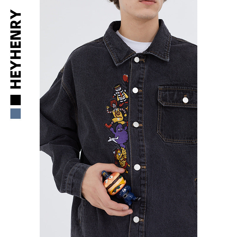 Denim Jacket Men's Fall plus Size Loose Casual Top Men Denim Jacket