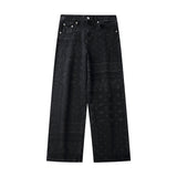 Printed Jeans Men's plus Size Retro Sports Trousers Loose Straight Trousers Men's Men Denim Pants