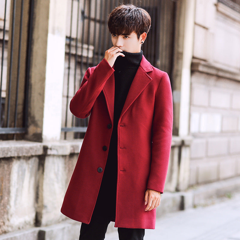 Men's Coat Slim-Fit Mid-Length Trench Coat Men's Thickened Warm Coat Men Spring Trench Coat