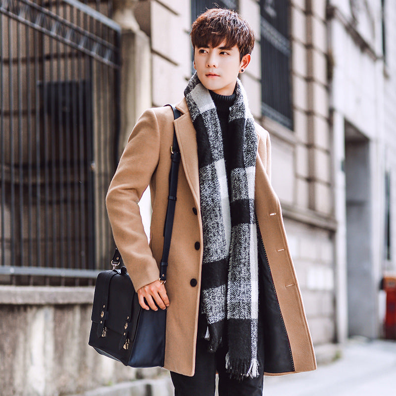 Men's Coat Slim-Fit Mid-Length Trench Coat Men's Thickened Warm Coat Men Spring Trench Coat
