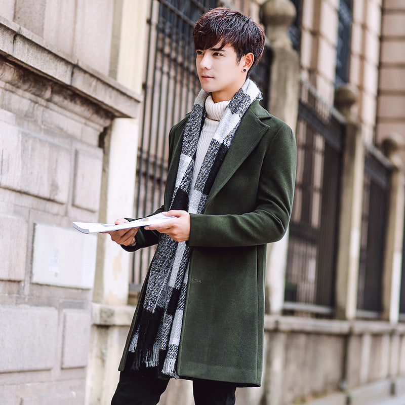 Men's Coat Slim-Fit Mid-Length Trench Coat Men's Thickened Warm Coat Men Spring Trench Coat