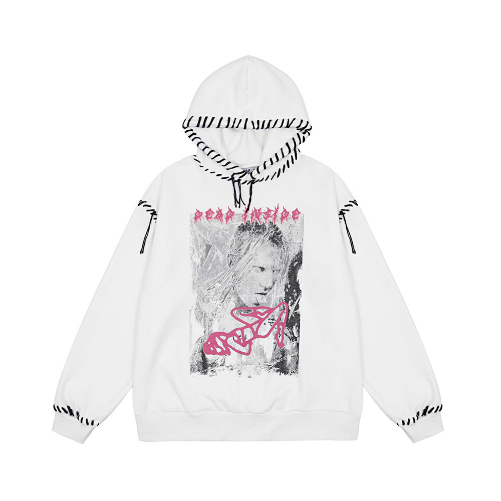 Character Print Sweater plus Size Retro Sports Coat Casual Long Sleeve Fleece Lined Sweatshirt Men Thermal Hoodie