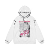 Character Print Sweater plus Size Retro Sports Coat Casual Long Sleeve Fleece Lined Sweatshirt Men Thermal Hoodie