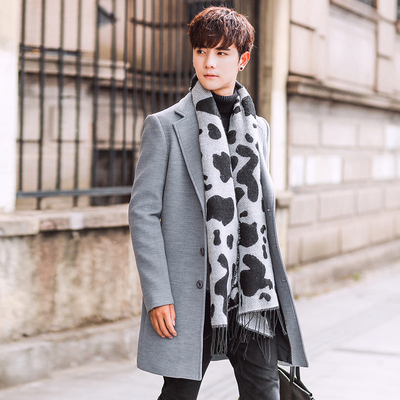 Men's Coat Slim-Fit Mid-Length Trench Coat Men's Thickened Warm Coat Men Spring Trench Coat
