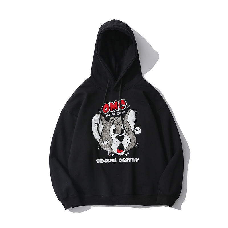 Cartoon Mouse Printed Clothing Men's plus Size Retro Sports Loose Pullover Fleece Lined Sweatshirt Men Thermal Hoodie