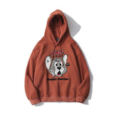 Cartoon Mouse Printed Clothing Men's plus Size Retro Sports Loose Pullover Fleece Lined Sweatshirt Men Thermal Hoodie