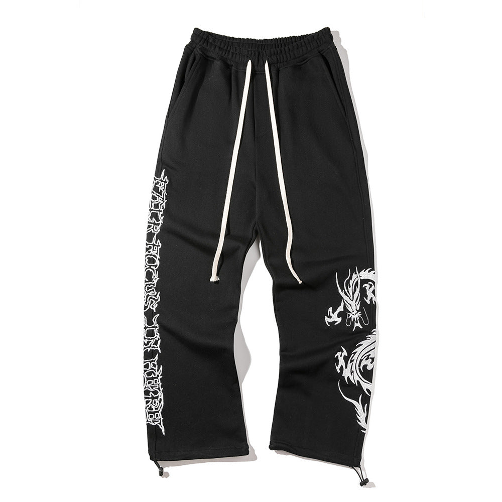 Flower Print Sweatpants Men's Large Size Retro Sports Casual Pants Harajuku Style Street Fashion Loose Pants Men Pants