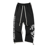 Flower Print Sweatpants Men's Large Size Retro Sports Casual Pants Harajuku Style Street Fashion Loose Pants Men Pants
