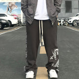 Flower Print Sweatpants Men's Large Size Retro Sports Casual Pants Harajuku Style Street Fashion Loose Pants Men Pants
