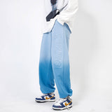 Gradient Color Wide Leg Pants Men's plus Size Retro Sports Trousers Color Matching Drawstring Jogger Pants Trendy Casual Pants Men Pants