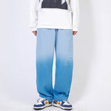Gradient Color Wide Leg Pants Men's plus Size Retro Sports Trousers Color Matching Drawstring Jogger Pants Trendy Casual Pants Men Pants