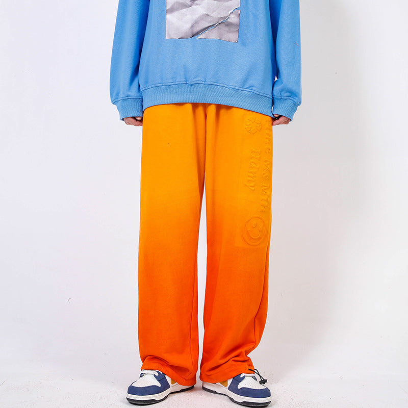 Gradient Color Wide Leg Pants Men's plus Size Retro Sports Trousers Color Matching Drawstring Jogger Pants Trendy Casual Pants Men Pants