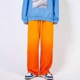 Gradient Color Wide Leg Pants Men's plus Size Retro Sports Trousers Color Matching Drawstring Jogger Pants Trendy Casual Pants Men Pants