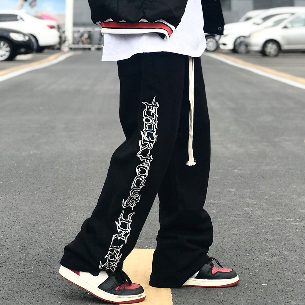 Flower Print Sweatpants Men's Large Size Retro Sports Casual Pants Harajuku Style Street Fashion Loose Pants Men Pants