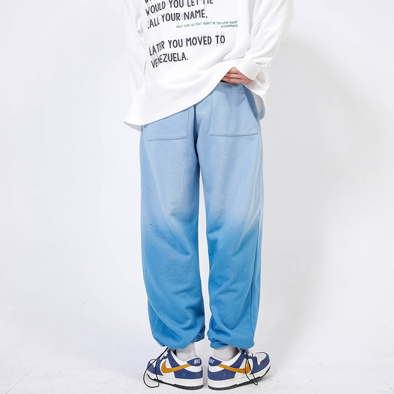 Gradient Color Wide Leg Pants Men's plus Size Retro Sports Trousers Color Matching Drawstring Jogger Pants Trendy Casual Pants Men Pants