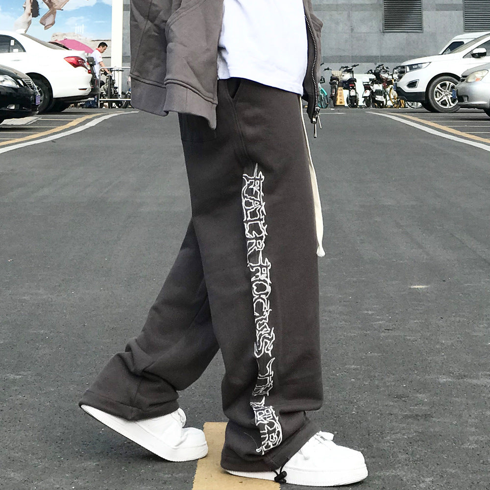 Flower Print Sweatpants Men's Large Size Retro Sports Casual Pants Harajuku Style Street Fashion Loose Pants Men Pants