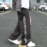 Flower Print Sweatpants Men's Large Size Retro Sports Casual Pants Harajuku Style Street Fashion Loose Pants Men Pants