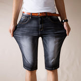 Summer Thin Light Blue Overknee Stylish Stone Washed Slim Fit Knee Length Jean Denim Short Ultra-Thin Denim Pants Men's Casual Slim Fit Cropped Pants