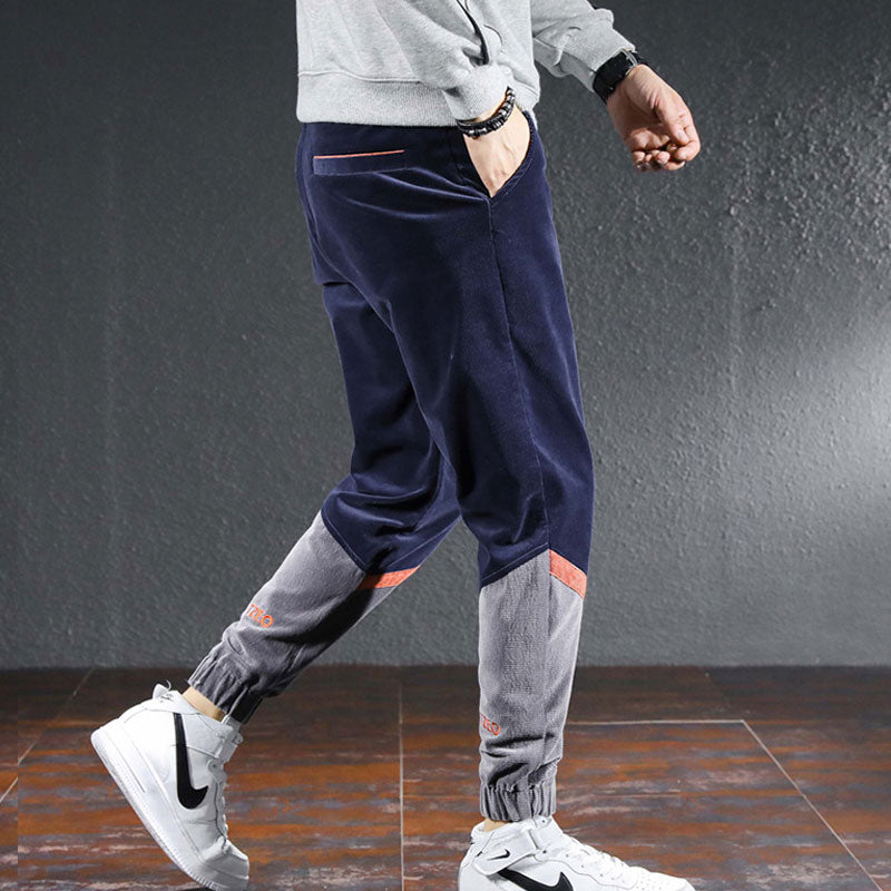 Color Block Men Casual Tapered Pant Men Spring Summer Casual Pant Spring Color Contrast Patchwork Loose Tappered Corduroy Casual Pants Male Men Pant