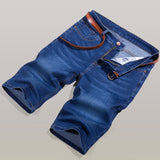 Summer Thin Light Blue Overknee Stylish Stone Washed Slim Fit Knee Length Jean Denim Short Ultra-Thin Denim Pants Men's Casual Slim Fit Cropped Pants
