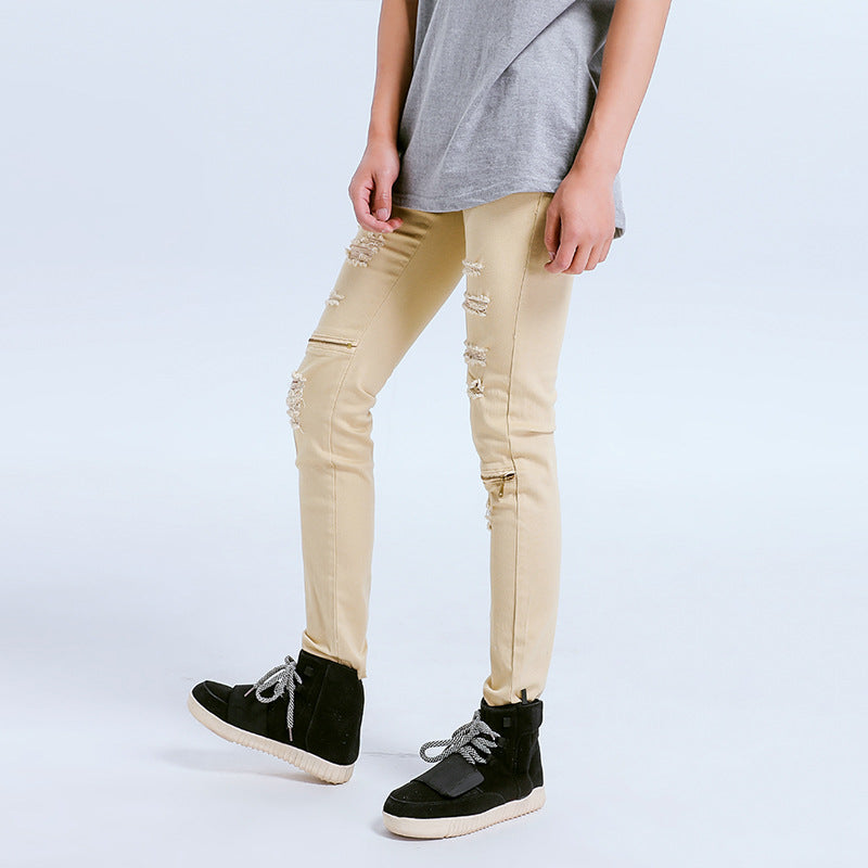 Distressed Jeans Destructed Jean Skinny Pants Zip Stretch Casual Pants Ripped Pants