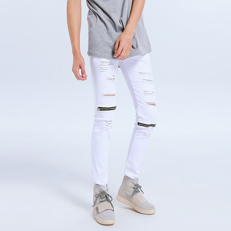 Distressed Jeans Destructed Jean Skinny Pants Zip Stretch Casual Pants Ripped Pants