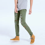 Distressed Jeans Destructed Jean Skinny Pants Zip Stretch Casual Pants Ripped Pants