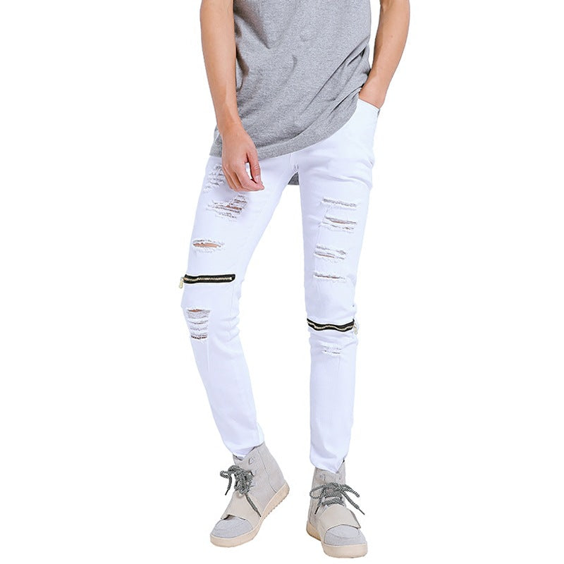 Distressed Jeans Destructed Jean Skinny Pants Zip Stretch Casual Pants Ripped Pants