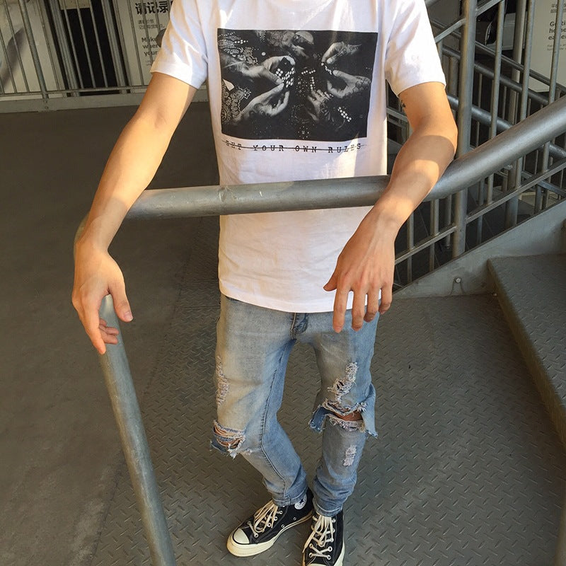 Ripped Jeans Distressed Jeans Destructed Skinny Pants Men's Trousers plus Size Retro Sports