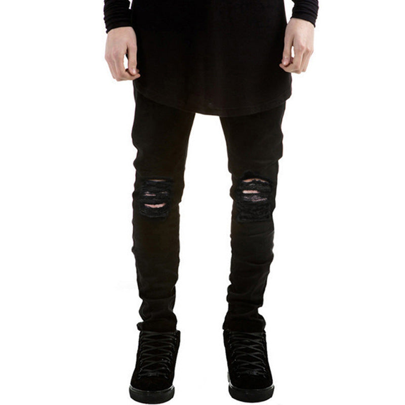 Distressed Jeans Deconstructed Jean Ripped Pants Kanye West Skinny Jeans Men's Slim Fit Elastic plus Size