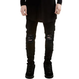 Distressed Jeans Deconstructed Jean Ripped Pants Kanye West Skinny Jeans Men's Slim Fit Elastic plus Size