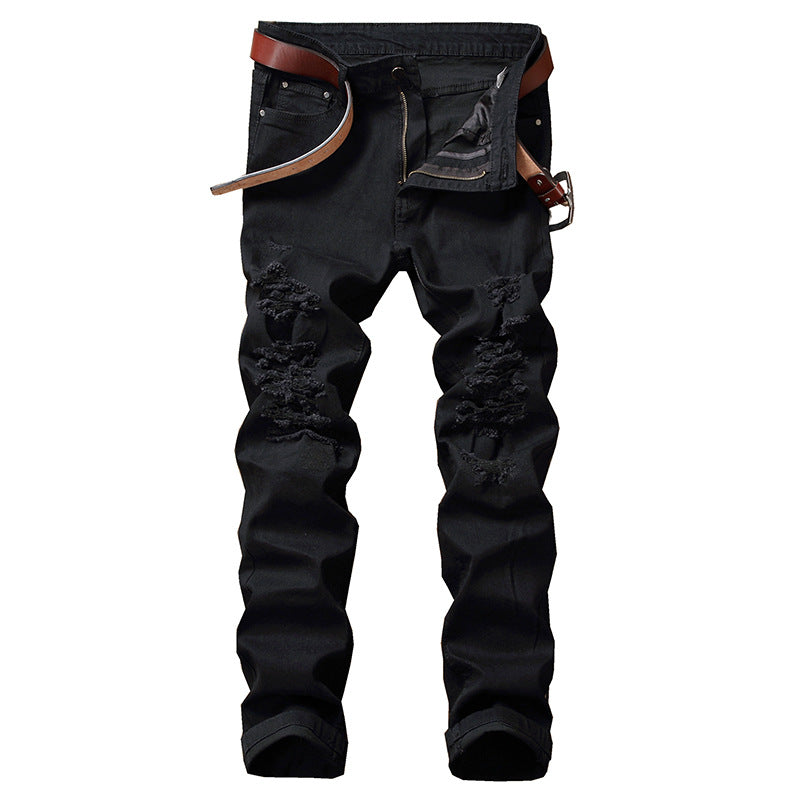 Distressed Jeans Destrued Jean Jeans Men's Slim Trousers Ripped Pants