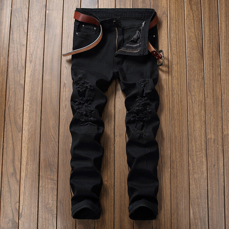 Distressed Jeans Destrued Jean Jeans Men's Slim Trousers Ripped Pants
