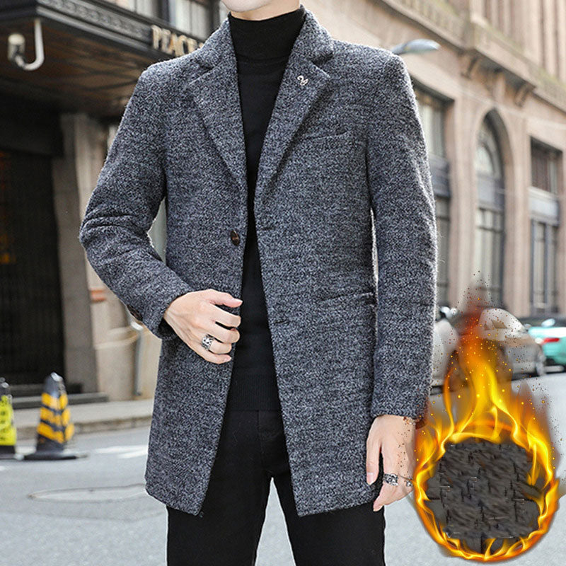 Men's Short Coat Men's Duster Suit Collar Single Breasted Solid Color Casual Men's Clothing Thick Cotton-Padded Jacket Men Spring Trench Coat